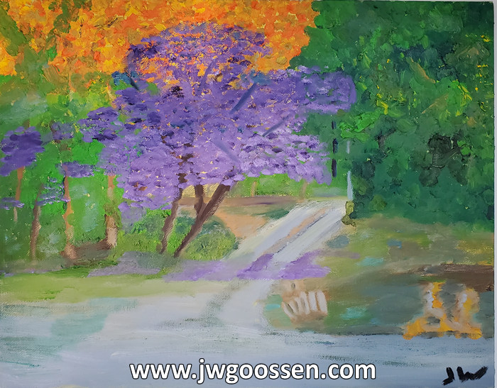 JW Goossen's Jacaranda painting from his travel paintings series...